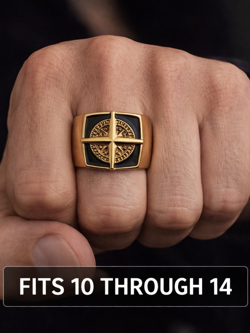 paparazzi Gold-Tone Compass Signet Ring - Black